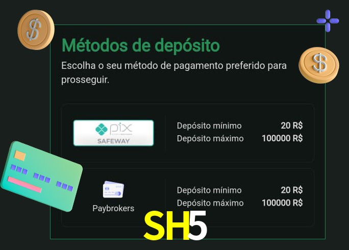O cassino SH5 oferece uma grande variedade de métodos de pagamento